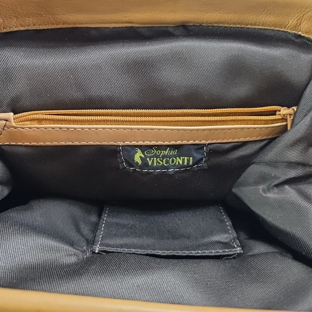 Sophia‎ Visconti Vintage Soft Leather Purse Handbag Shoulder Bag Tan Italy  Y2K